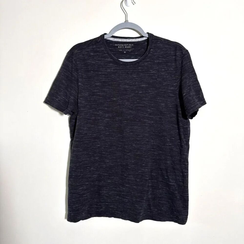 Banana Republic Soft Wash Men's Gray Black Crew Neck T-Shirt Size Medium Casual